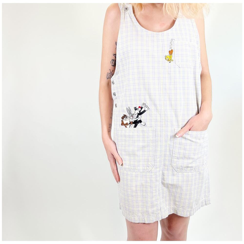 90s Vintage Looney Tunes Plaid Tank Dress Size Small